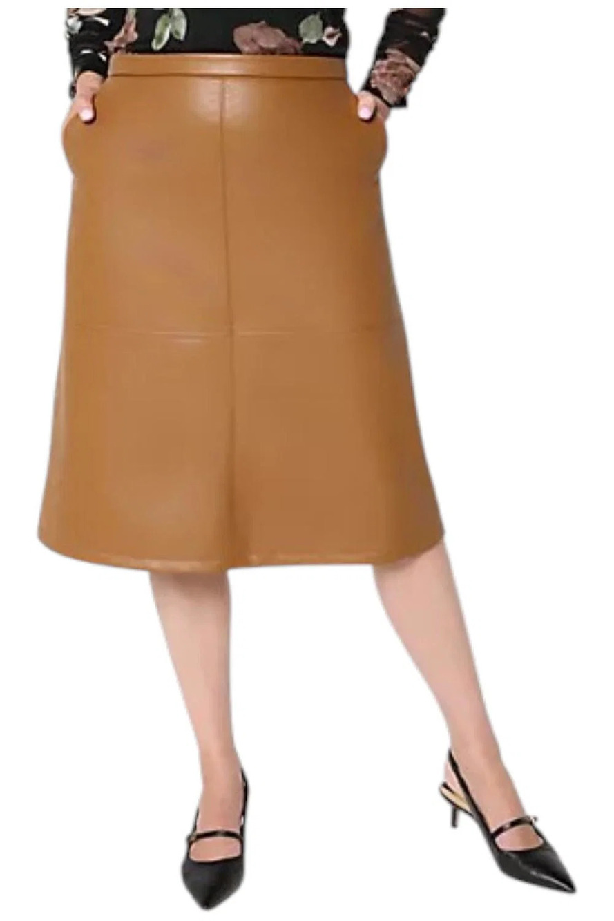 GRAVER Susan Graver Women's Faux Leather Skirt Spiced Toffee - Regular